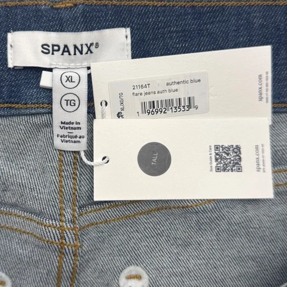 NWT Spanx Flare Jeans XL Tall Dark Wash High Rise Pull On Shaping Stretch Denim - Picture 3 of 8